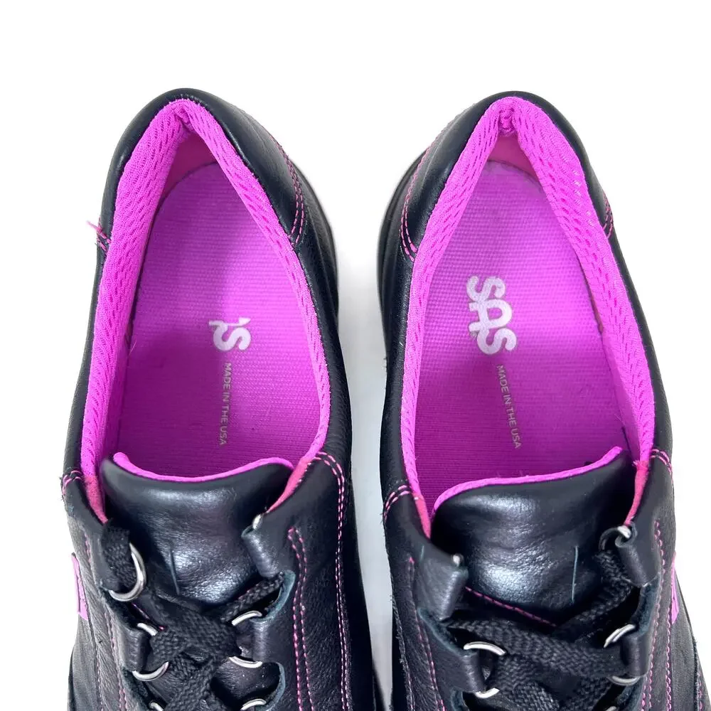 SAS Sporty Lux Sneaker Womens 11 N Black Leather Pink Trim Lace Up Comfort - Picture 4 of 9